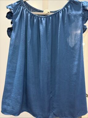 LOFT Blue Ruffle Sleeve Tunic Top